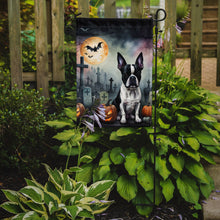 Load image into Gallery viewer, Boston Terrier Spooky Halloween Garden Flag – Dog in Cemetery Scene
