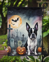 Load image into Gallery viewer, Boston Terrier Spooky Halloween Garden Flag – Dog in Cemetery Scene