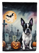 Load image into Gallery viewer, Boston Terrier Spooky Halloween Garden Flag – Dog in Cemetery Scene