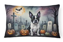 Load image into Gallery viewer, Boston Terrier Spooky Halloween Fabric Decorative Pillow