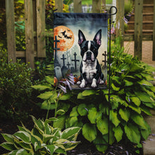 Load image into Gallery viewer, Boston Terrier Spooky Halloween Garden Flag – Dog in Cemetery Scene