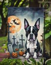 Load image into Gallery viewer, Boston Terrier Spooky Halloween Garden Flag – Dog in Cemetery Scene