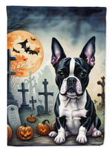 Load image into Gallery viewer, Boston Terrier Spooky Halloween Garden Flag – Dog in Cemetery Scene
