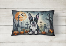 Load image into Gallery viewer, Boston Terrier Spooky Halloween Fabric Decorative Pillow
