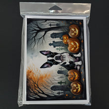 Load image into Gallery viewer, Boston Terrier Spooky Halloween Greeting Cards -  Blank Note Cards – 8-Pack of Artist-Designed Cards with Envelopes