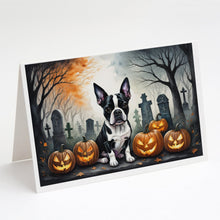 Load image into Gallery viewer, Boston Terrier Spooky Halloween Greeting Cards -  Blank Note Cards – 8-Pack of Artist-Designed Cards with Envelopes