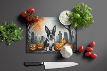 Load image into Gallery viewer, Boston Terrier Spooky Halloween Glass Cutting Boards – Durable, Decorative Kitchen Art Large