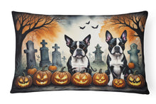 Load image into Gallery viewer, Boston Terrier Spooky Halloween Fabric Decorative Pillow