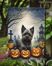 Load image into Gallery viewer, Cairn Terrier Spooky Halloween Garden Flag – Dog in Cemetery Scene
