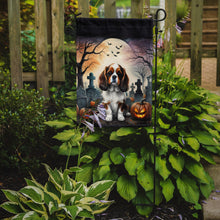Load image into Gallery viewer, Cavalier Spaniel Spooky Halloween Garden Flag – Dog in Cemetery Scene