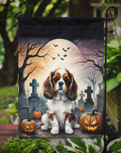 Load image into Gallery viewer, Cavalier Spaniel Spooky Halloween Garden Flag – Dog in Cemetery Scene