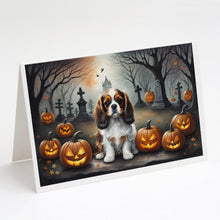 Load image into Gallery viewer, Cavalier Spaniel Spooky Halloween Greeting Cards -  Blank Note Cards – 8-Pack of Artist-Designed Cards with Envelopes
