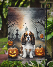 Load image into Gallery viewer, Cavalier Spaniel Spooky Halloween Garden Flag – Dog in Cemetery Scene