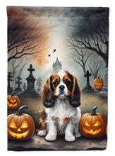 Load image into Gallery viewer, Cavalier Spaniel Spooky Halloween Garden Flag – Dog in Cemetery Scene