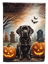 Load image into Gallery viewer, Chocolate Labrador Retriever Spooky Halloween Garden Flag – Dog in Cemetery Scene