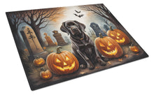 Load image into Gallery viewer, Chocolate Labrador Retriever Spooky Halloween Glass Cutting Boards – Durable, Decorative Kitchen Art Large