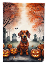 Load image into Gallery viewer, Dachshund Spooky Halloween Garden Flag – Dog in Cemetery Scene