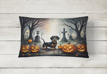 Load image into Gallery viewer, Dachshund Spooky Halloween Fabric Decorative Pillow