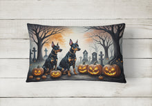 Load image into Gallery viewer, Doberman Pinscher Spooky Halloween Fabric Decorative Pillow