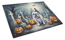 Load image into Gallery viewer, English Bulldog Spooky Halloween Glass Cutting Boards – Durable, Decorative Kitchen Art Large
