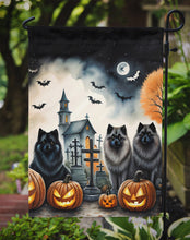 Load image into Gallery viewer, Keeshond Spooky Halloween Garden Flag – Dog in Cemetery Scene
