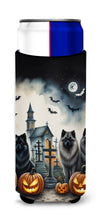 Load image into Gallery viewer, Keeshond Spooky Halloween Slim Can Huggers – Fun, Functional Drink Coolers for Every Occasion