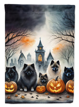 Load image into Gallery viewer, Keeshond Spooky Halloween Garden Flag – Dog in Cemetery Scene