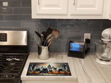 Load image into Gallery viewer, Keeshond Spooky Halloween Glass Cutting Boards – Durable, Decorative Kitchen Art Large