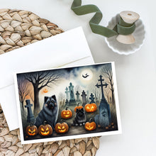 Load image into Gallery viewer, Keeshond Spooky Halloween Greeting Cards -  Blank Note Cards – 8-Pack of Artist-Designed Cards with Envelopes