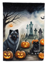 Load image into Gallery viewer, Keeshond Spooky Halloween Garden Flag – Dog in Cemetery Scene