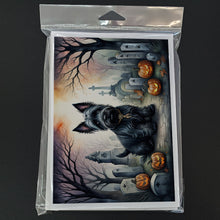 Load image into Gallery viewer, Scottish Terrier Spooky Halloween Greeting Cards -  Blank Note Cards – 8-Pack of Artist-Designed Cards with Envelopes