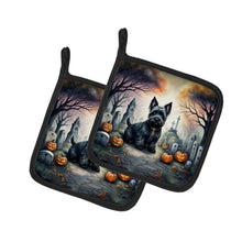 Load image into Gallery viewer, Scottish Terrier Spooky Halloween Pot Holders - Set of 2 Decorative Kitchen Helpers | Made in the USA