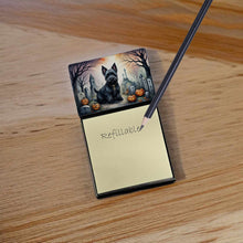 Load image into Gallery viewer, Scottish Terrier Spooky Halloween Sticky Note Holder- Refiilable Desk Accessory Note Pad