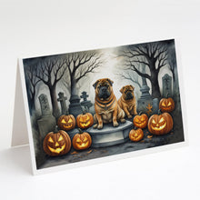 Load image into Gallery viewer, Shar Pei Spooky Halloween Greeting Cards -  Blank Note Cards – 8-Pack of Artist-Designed Cards with Envelopes