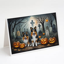 Load image into Gallery viewer, Sheltie Spooky Halloween Greeting Cards -  Blank Note Cards – 8-Pack of Artist-Designed Cards with Envelopes