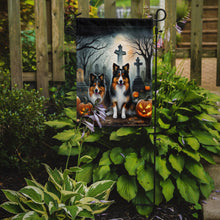 Load image into Gallery viewer, Sheltie Spooky Halloween Garden Flag – Dog in Cemetery Scene