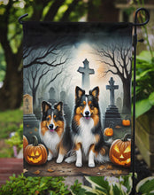 Load image into Gallery viewer, Sheltie Spooky Halloween Garden Flag – Dog in Cemetery Scene
