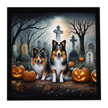 Load image into Gallery viewer, Sheltie Spooky Halloween Framed Metal Print