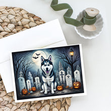 Load image into Gallery viewer, Siberian Husky Spooky Halloween Greeting Cards -  Blank Note Cards – 8-Pack of Artist-Designed Cards with Envelopes
