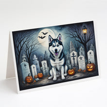 Load image into Gallery viewer, Siberian Husky Spooky Halloween Greeting Cards -  Blank Note Cards – 8-Pack of Artist-Designed Cards with Envelopes