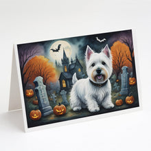 Load image into Gallery viewer, Westie Spooky Halloween Greeting Cards -  Blank Note Cards – 8-Pack of Artist-Designed Cards with Envelopes