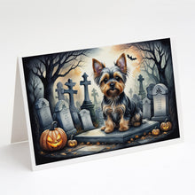 Load image into Gallery viewer, Yorkshire Terrier Spooky Halloween Greeting Cards -  Blank Note Cards – 8-Pack of Artist-Designed Cards with Envelopes