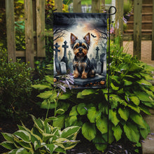 Load image into Gallery viewer, Yorkshire Terrier Spooky Halloween Garden Flag – Dog in Cemetery Scene