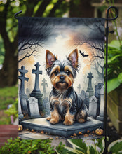 Load image into Gallery viewer, Yorkshire Terrier Spooky Halloween Garden Flag – Dog in Cemetery Scene
