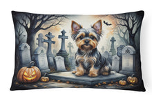 Load image into Gallery viewer, Yorkshire Terrier Spooky Halloween Fabric Decorative Pillow
