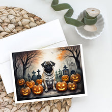 Load image into Gallery viewer, Fawn Pug Spooky Halloween Greeting Cards -  Blank Note Cards – 8-Pack of Artist-Designed Cards with Envelopes