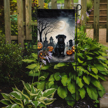 Load image into Gallery viewer, Black Pug Spooky Halloween Garden Flag – Dog in Cemetery Scene
