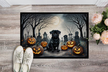 Load image into Gallery viewer, Black Pug Spooky Halloween Doormat -  18x27 Decorative Floor Mat – Indoor/Outdoor Rug