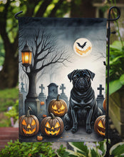 Load image into Gallery viewer, Black Pug Spooky Halloween Garden Flag – Dog in Cemetery Scene