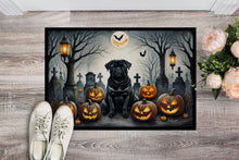 Load image into Gallery viewer, Black Pug Spooky Halloween Doormat -  18x27 Decorative Floor Mat – Indoor/Outdoor Rug